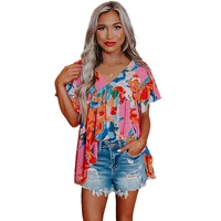 Azura Exchange Abstract Print V Neck Flutter Sleeve Blouse - M thumbnail