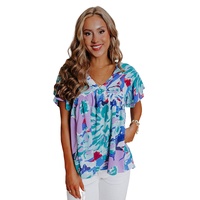 Azura Exchange Print Flutter Sleeve Blouse - L thumbnail