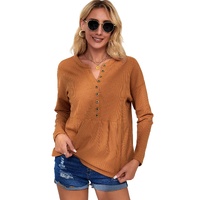 Azura Exchange Waffle Knit Half Button Henley Top - M thumbnail