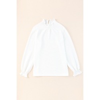 Azura Exchange Frilled Textured Bishop Sleeve Blouse - L thumbnail