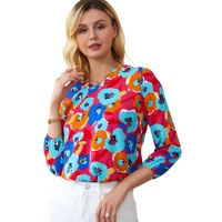 Azura Exchange V Neck 3/4 Sleeve Floral Print Blouse - XL thumbnail