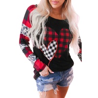 Azura Exchange Heart Print Plaid Leopard Joint Sleeve Blouse - M thumbnail