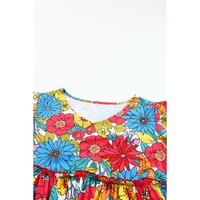 Azura Exchange V Neck Ruffled Floral Babydoll Top - L thumbnail