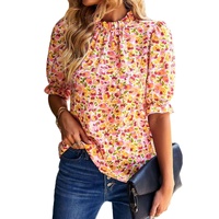 Azura Exchange Floral Ruffle Mock Neck Blouse - M thumbnail