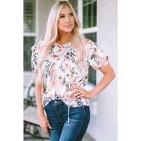 Azura Exchange Leopard Floral Print Puff Sleeve Blouse - M thumbnail