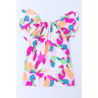 Azura Exchange Abstract Pattern Ruffle Short Sleeves Blouse - M thumbnail
