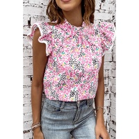 Azura Exchange High Neck Flutter Sleeves Top - L thumbnail