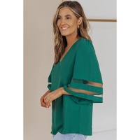 Azura Exchange Flare Sleeve V Neck Loose Blouse - M thumbnail