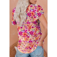 Azura Exchange Floral Print Top with Flutter Sleeves - S thumbnail