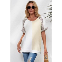 Azura Exchange Patchwork Leopard Trim Blouse - L thumbnail