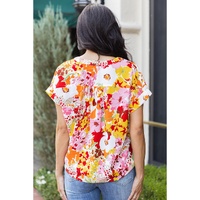Azura Exchange Floral Print V Neck Short Sleeves Top - XL thumbnail