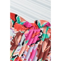 Azura Exchange Abstract Floral Print Frilled Neck Pleated Blouse - M thumbnail