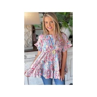 Azura Exchange Floral Print Ruffle Sleeve Top - M thumbnail