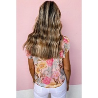 Azura Exchange Printed Tassel Tie Short Sleeve Blouse - S thumbnail