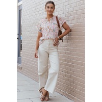 Azura Exchange Floral Mandarin Collar Top - L thumbnail