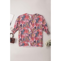 Azura Exchange Floral Print Shirred Sleeve Tunic Blouse - M thumbnail