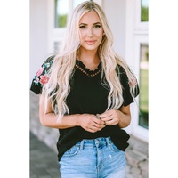 Azura Exchange Embroidered Bubble Sleeve Frill V Neck Top - S thumbnail