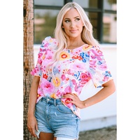 Azura Exchange Floral Ruched Puff Sleeve Blouse - S thumbnail