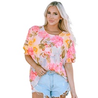 Azura Exchange Floral Blouse with Shirred Cuff Sleeves - S thumbnail
