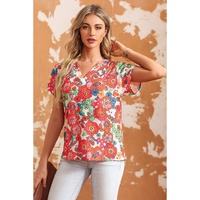 Azura Exchange Split Neck Floral Top - S thumbnail
