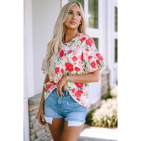 Azura Exchange Ruffled V Neck Floral Print Blouse - S thumbnail