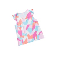 Azura Exchange Geometric Print V-Neck Pleated Cap Sleeve Top - L thumbnail