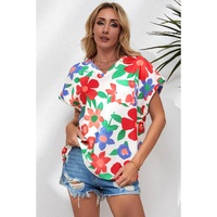 Azura Exchange V Neck Flower Print Blouse - M thumbnail