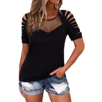 Azura Exchange Fishnet Splicing Cutout Shoulder Sleeve Top - S thumbnail
