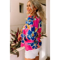 Azura Exchange Puff Sleeve Blouse with Flower Print - S thumbnail