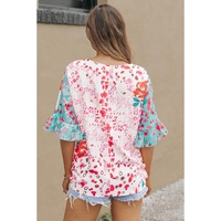Azura Exchange Leopard Floral Mixed Print Ruffle Sleeve Blouse - S thumbnail