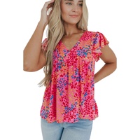 Azura Exchange Leopard Print Flutter Sleeve Blouse - L thumbnail