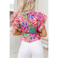 Azura Exchange Vibrant Floral Print Ruffle Sleeve Blouse - M thumbnail