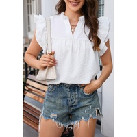 Azura Exchange Ruffle Flutter Sleeve Notch Neck Top - L thumbnail