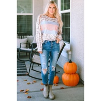 Azura Exchange Contrast Stripes Patchwork Puff Sleeve Knit Top - L thumbnail