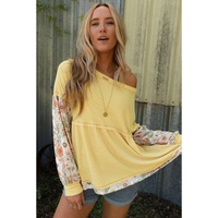 Azura Exchange Floral Patchwork Waffle Knit Babydoll Blouse - M thumbnail