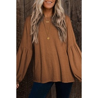 Orange Faux Knit Jacquard Puffy Long Sleeve Top - L thumbnail