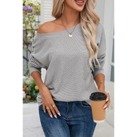Azura Exchange Gray V Cut Drawstring Back Waffle Knit Top - XL thumbnail