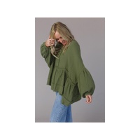 Azura Exchange Loose Sleeve Raw Edge Top - M thumbnail