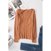 Azura Exchange U Neck Textured Long Sleeve Top - S thumbnail