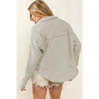 Azura Exchange Striped Thumbhole Drop Shoulder V Neck Top - S thumbnail