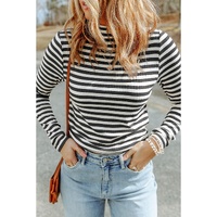 Black Striped Print Textured Knit Long Sleeve Tee - XL thumbnail