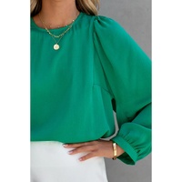Azura Exchange Satin Puff Long Sleeve Crewneck Blouse - S thumbnail