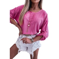 Azura Exchange Pleated Texture Roll Tab Sleeve Blouse - M thumbnail