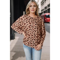 Azura Exchange Animal Print Stitching Loose Long Sleeve Top - M thumbnail