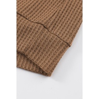 Brown Leopard Splicing Waffle Knit V Neck Top - L thumbnail