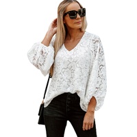 Azura Exchange Floral Lace Crochet V Neck Top - L thumbnail