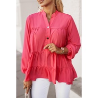 Azura Exchange Half Buttoned Ruffle Tiered Long Sleeve Blouse - S thumbnail