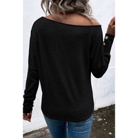 Black Asymmetrical Cut Out Buttoned Long Sleeve Top - XL thumbnail