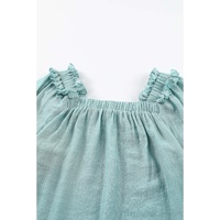 Green Ruffled Square Neck Cuffs Long Sleeve Blouse - XL thumbnail