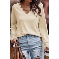 Azura Exchange Lace Trim V Neck Long Sleeve Top - 2XL thumbnail